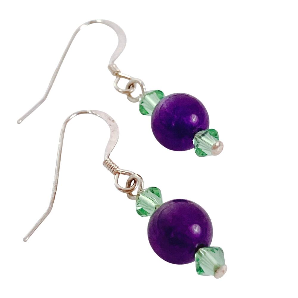 VTG Artisan Amethyst Gemstone Sterling Filled Swarovski Crystal Dangle Earrings